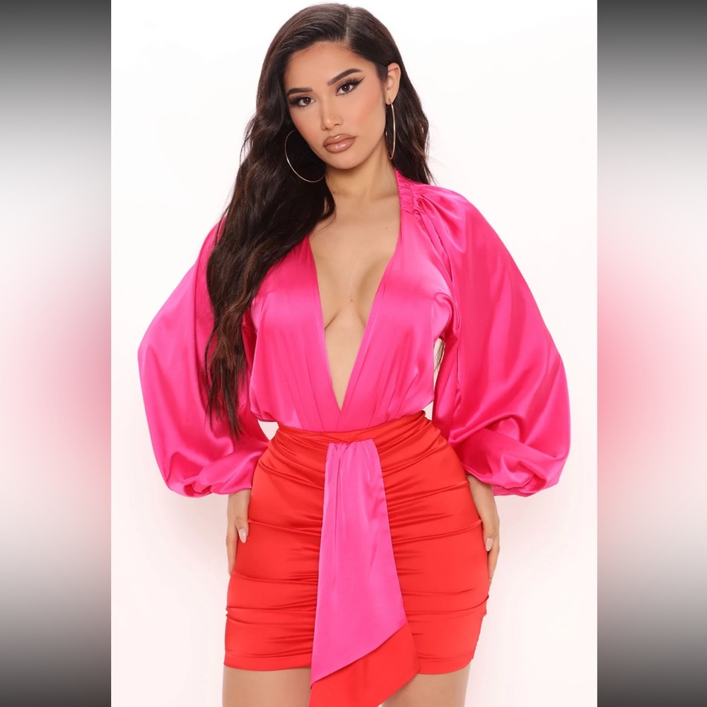Nyla Satin Skirt Set - Red/combo